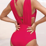 Costum de baie modelator de lux cu decolteu adânc în V