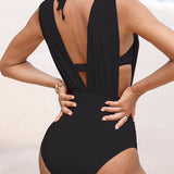 Costum de baie modelator de lux cu decolteu adânc în V
