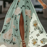 Anna | Rochie Maxi Florală Verde Deschis cu Un Umăr