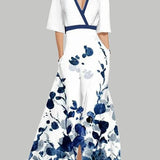 Barbara | Rochie maxi elegantă cu mâneci 3/4 în stil marin