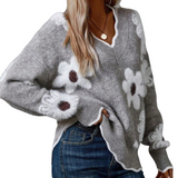 Thea | Pulover floral elegant cu decolteu în V