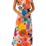 Katarzyna | Rochie maxi florală fără mâneci, cu legătură la gât și în talie