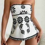Margarita | Set tankini cu imprimeu de margarete care acoperă burtica