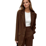 Sacou vintage coordonat mocha și pantaloni cu picioare largi