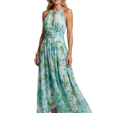 Victoria | Rochie Midi cu Model Floral, Plisată și Decolteu la Gât