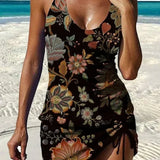 Fiesta | Set de tankini floral cu grafic care acoperă burtica