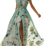 Anna | Rochie Maxi Florală Verde Deschis cu Un Umăr