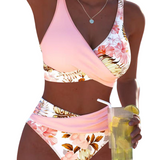 Costum de baie cu imprimeu floral contrastant și deschidere
