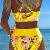 Costum de baie cu imprimeu floral contrastant și deschidere