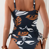 Isla | Set de tankini cu imprimeu de frunze tropicale