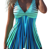 Azul | Set de tankini cu fustă în dungi care acoperă abdomenul