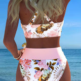 Costum de baie cu imprimeu floral contrastant și deschidere