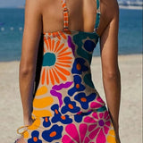 Fiesta | Set de tankini floral cu grafic care acoperă burtica