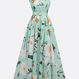 Anna | Rochie Maxi Florală Verde Deschis cu Un Umăr
