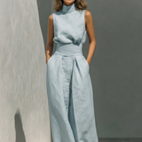 Maria – Set format din top și pantaloni largi din bumbac și in, stil minimalist pentru femei