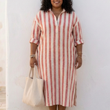 Naomi | Rochie midi cu mânecă lungă și dungi