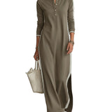 Andreea - Rochie Maxi Casual cu Guler cu Nasturi