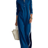 Andreea - Rochie Maxi Casual cu Guler cu Nasturi