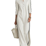 Andreea - Rochie Maxi Casual cu Guler cu Nasturi