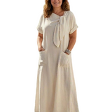 Elowyn | Rochie maxi cu guler rotund, mâneci scurte și buzunar