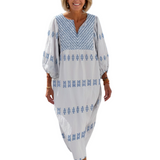 Evadne | Rochie maxi brodată cu decolteu în V și mâneci lungi