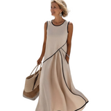Soleia | Rochie maxi fără mâneci cu decolteu rotund și drapaj