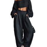 Tess™ - Set off-shoulder cu pantaloni largi