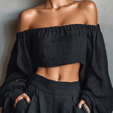 Tess™ - Set off-shoulder cu pantaloni largi