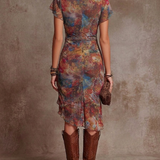 Victoria | Rochie midi boho cu decolteu în V și pliseuri