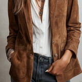 Viola – Jachetă vintage din suede cu cusături contrastante