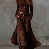 Oana - Rochie maxi din velur cu curea