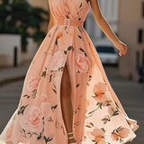 Anna | Rochie Maxi Florală Verde Deschis cu Un Umăr
