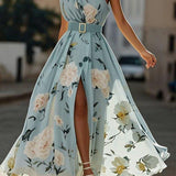 Anna | Rochie Maxi Florală Verde Deschis cu Un Umăr