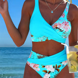 Costum de baie cu imprimeu floral contrastant și deschidere