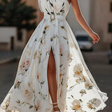 Anna | Rochie Maxi Florală Verde Deschis cu Un Umăr