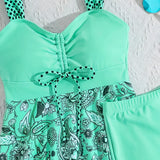 mentă | Set de costum de baie floral care acoperă burtica