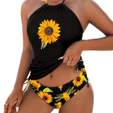 Soleado | Set de tankini halter cu floarea-soarelui care acoperă burtica