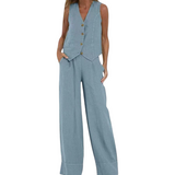 Jessica - Set Vestă cu Nasturi și Pantaloni Largi