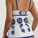 Margarita | Set tankini cu imprimeu de margarete care acoperă burtica