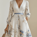 Monika | Rochie maxi albă din șifon cu imprimeu floral și mâneci tip balon